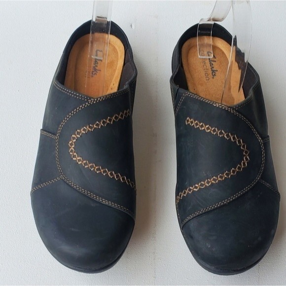 Clarks Collection Roseville Faye Clog Black Leather Womens 11 NWOB - Picture 2 of 8